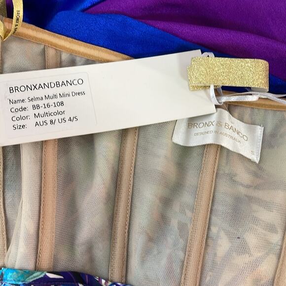 Bronx and Banco Selma Strapless Fringe Ruched Draped Mini Dress Size Small - Picture 10 of 11